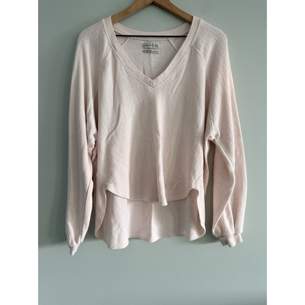 Urban Outfitters Terry Sweatshirt V-Neck Pink Womens Small Long Sleeve Comfy